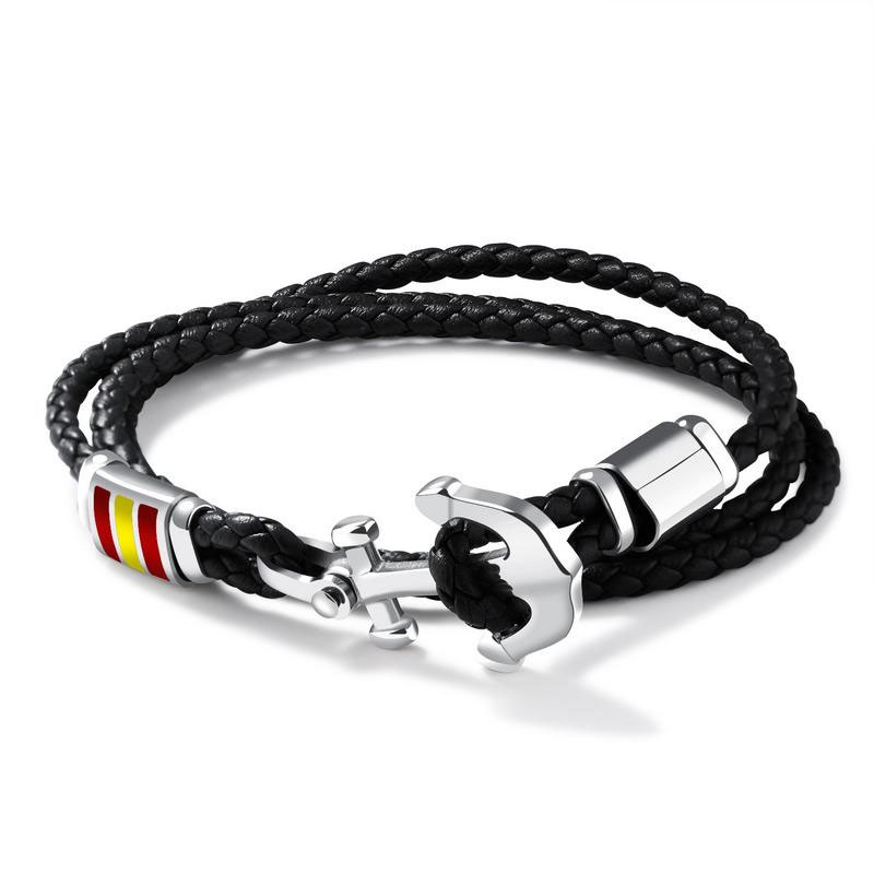 The New Ship Anchored Cross Stainless Steel Men Fashion Personality Leather Bracelet