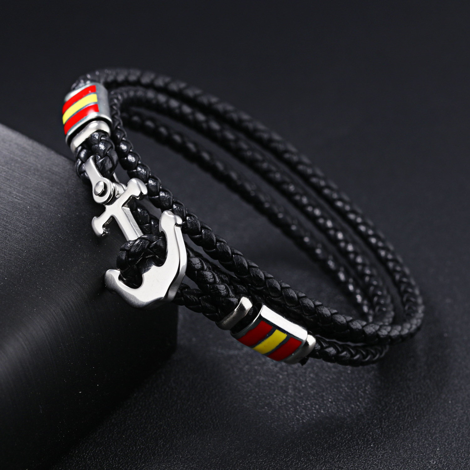 The New Ship Anchored Cross Stainless Steel Men Fashion Personality Leather Bracelet