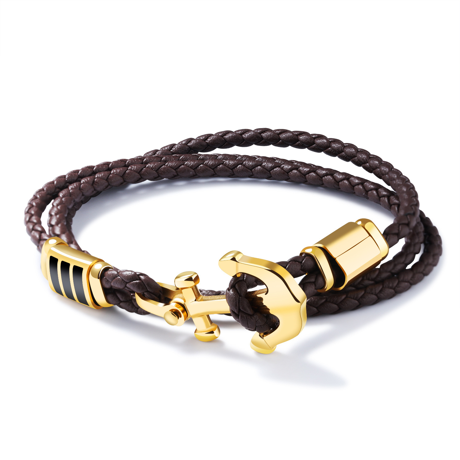 The New Ship Anchored Cross Stainless Steel Men Fashion Personality Leather Bracelet