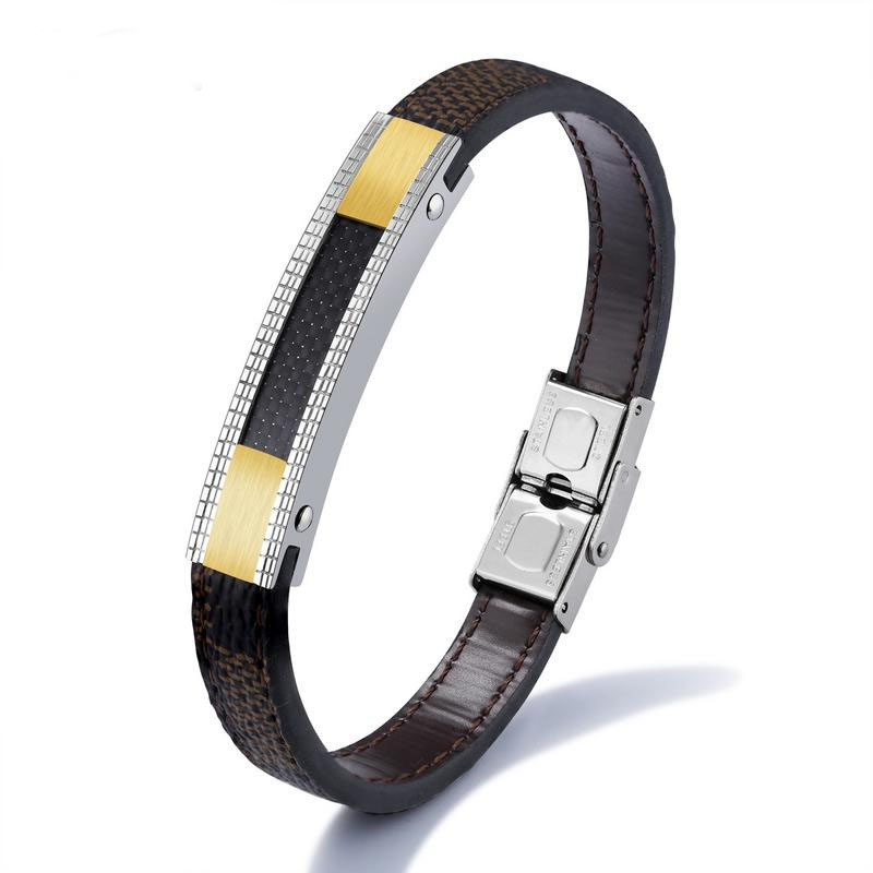 Domineering Personality Men Titanium Steel Leather Bracelet Fashion Trend Bracelet