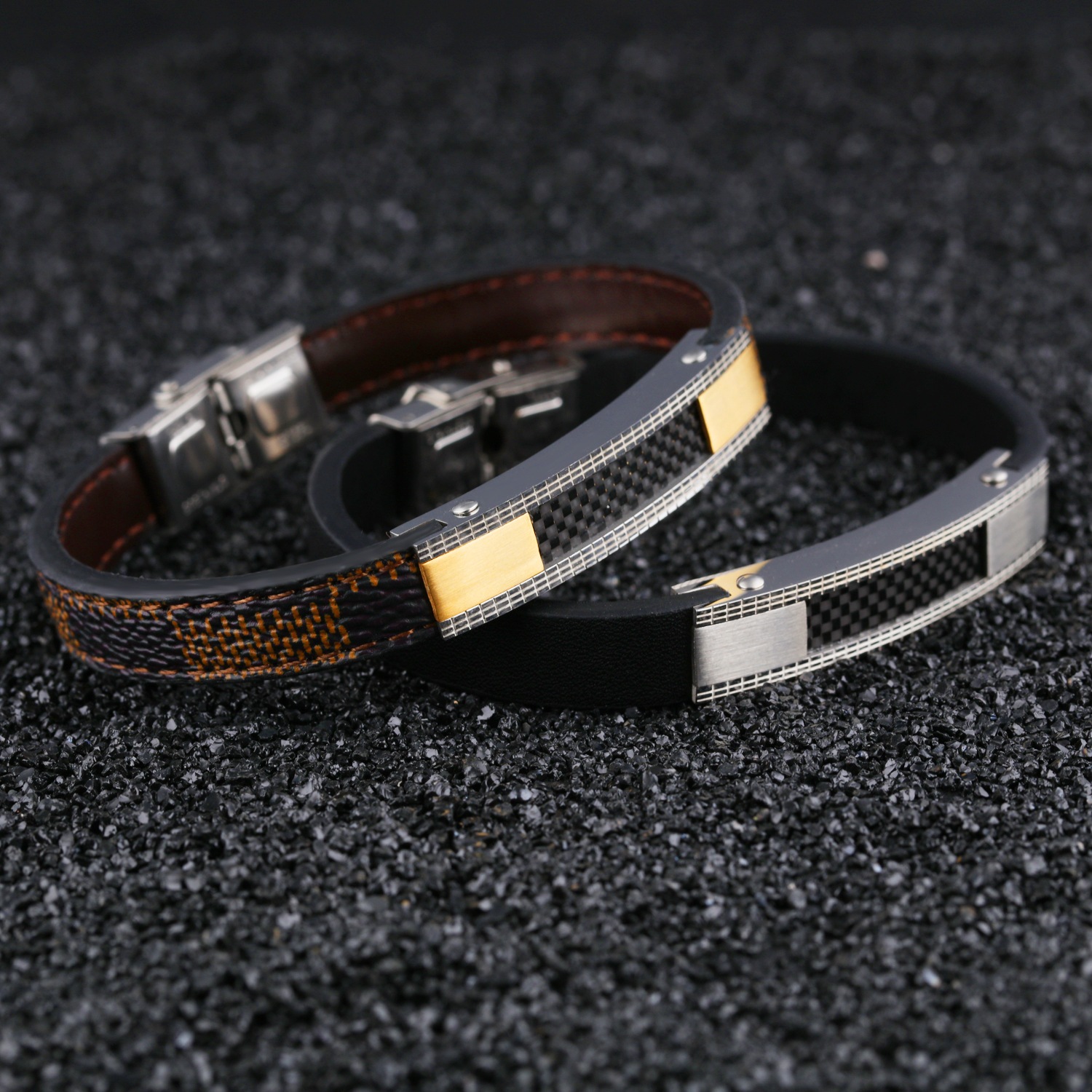 Domineering Personality Men Titanium Steel Leather Bracelet Fashion Trend Bracelet
