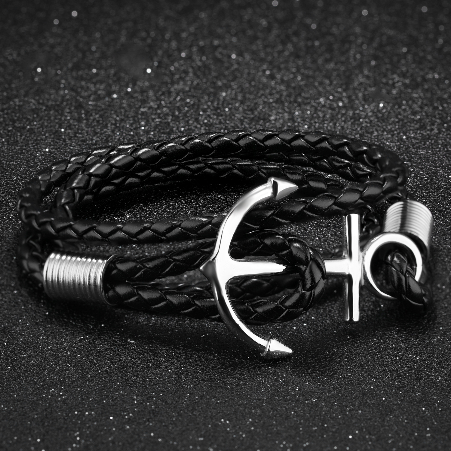 Fashion Creative Manual Double Rope Weave Bracelet Men Retro Personality Anchor Leather Ring