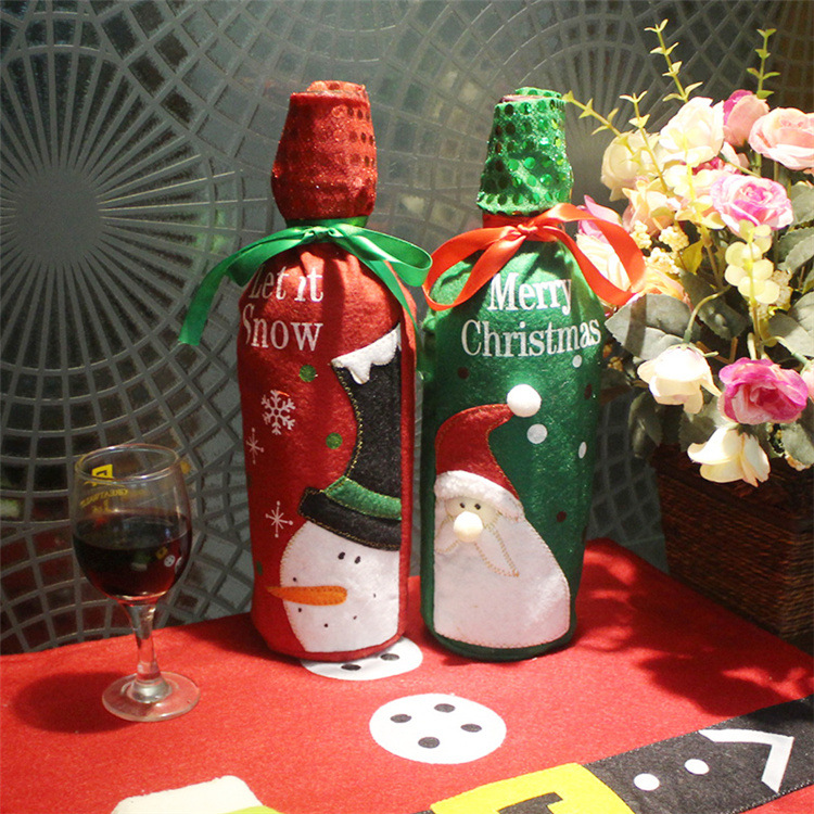 Christmas Decoration Supplies Embroidery Christmas Wine Set Gift Bag Sequins Bottle Sets