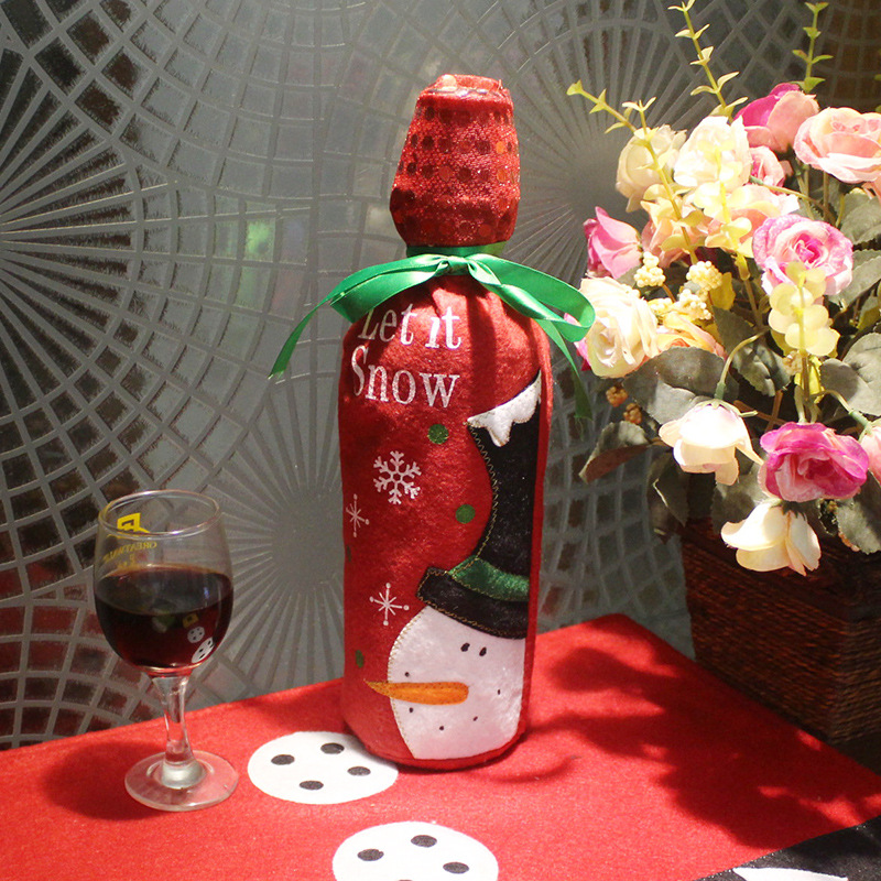 Christmas Decoration Supplies Embroidery Christmas Wine Set Gift Bag Sequins Bottle Sets