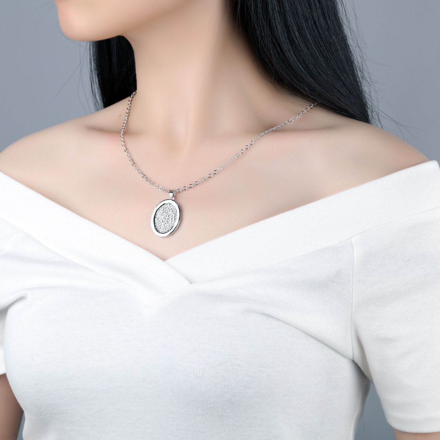 Lslam Muslim Religion Retro Oval Temperament Necklace Allah Pendant Accessories