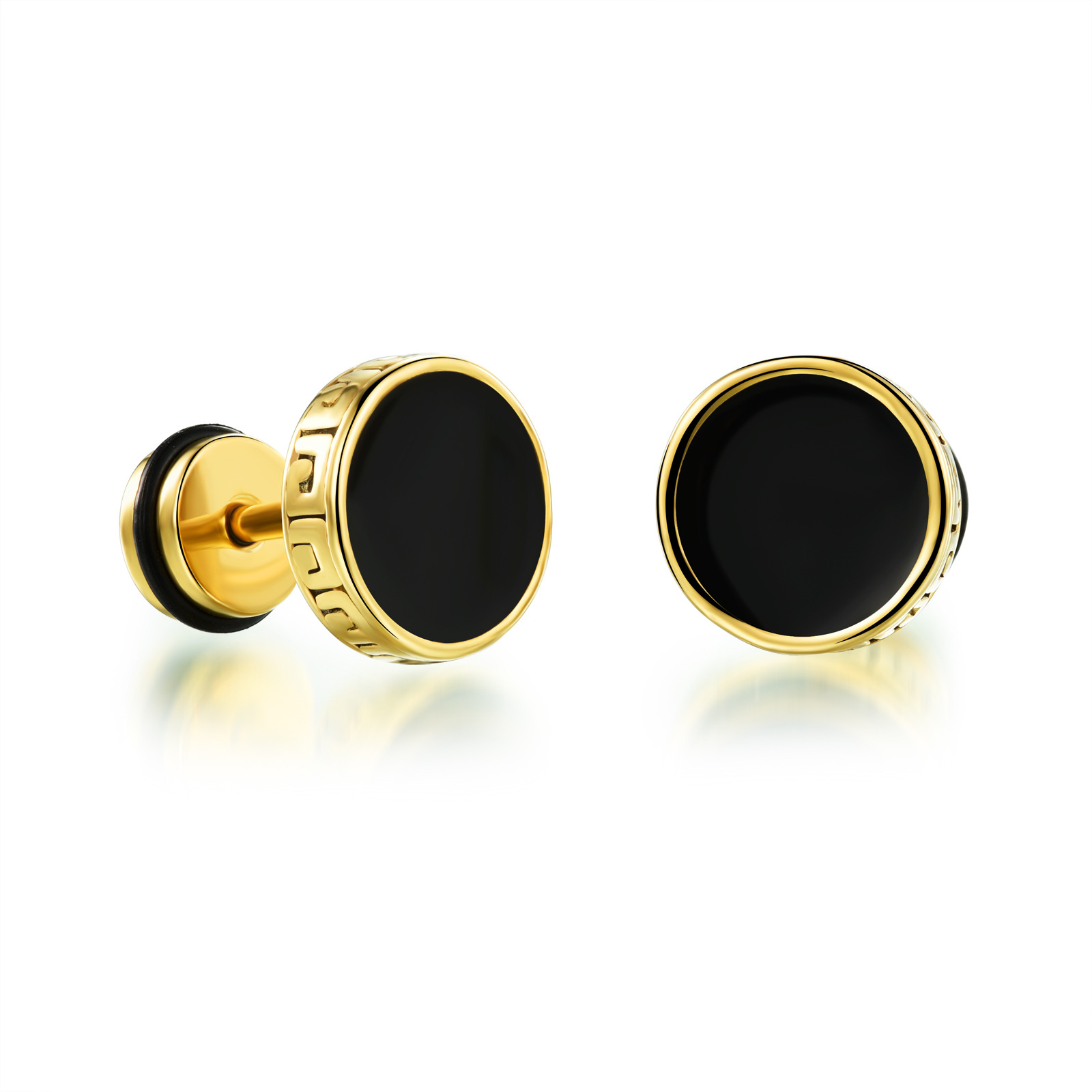 Men Titanium Steel Earrings Plating Gold flat Round Cake Type Dijiao Earrings