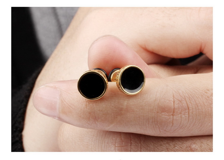 Men Titanium Steel Earrings Plating Gold flat Round Cake Type Dijiao Earrings
