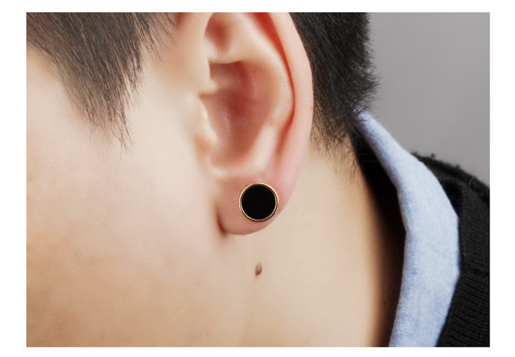 Men Titanium Steel Earrings Plating Gold flat Round Cake Type Dijiao Earrings