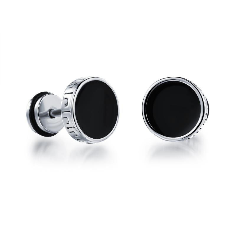 Men Titanium Steel Earrings Plating Gold flat Round Cake Type Dijiao Earrings