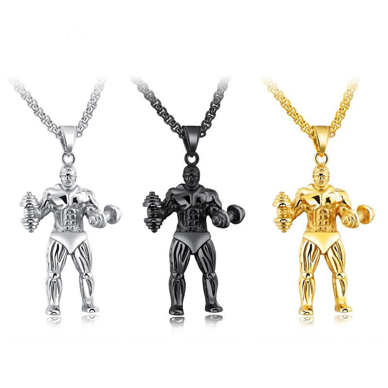 Fashion Fitness Dumbbells Necklace Titanium Steel Men Pendant Simple Personality Necklace