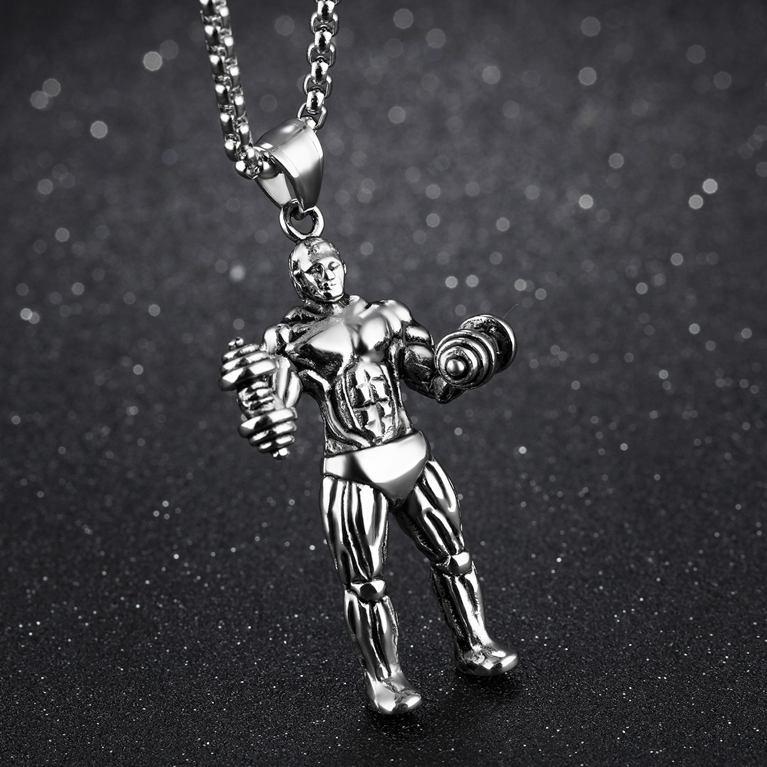 Fashion Fitness Dumbbells Necklace Titanium Steel Men Pendant Simple Personality Necklace