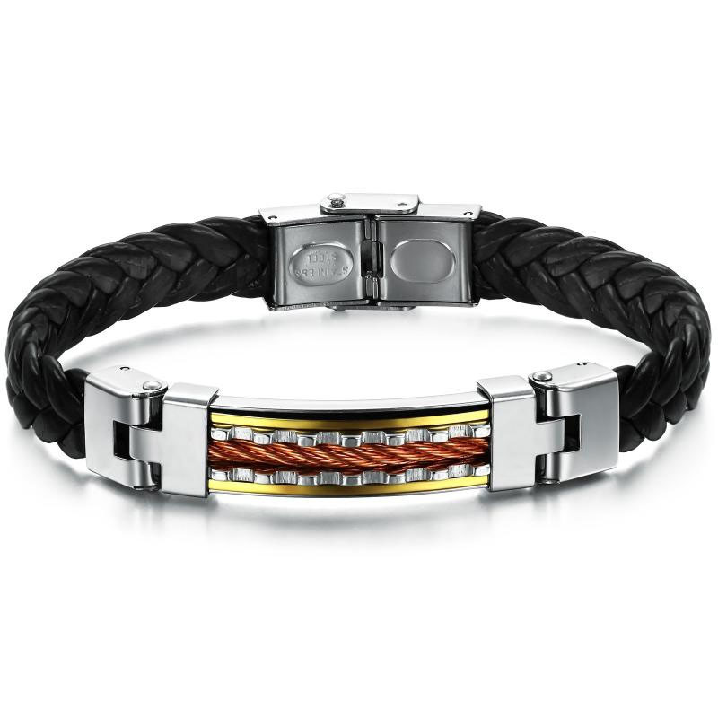 Fashion Stainless Steel Personality Men Leather Bracelet Trend Titanium Steel Student Bracelet