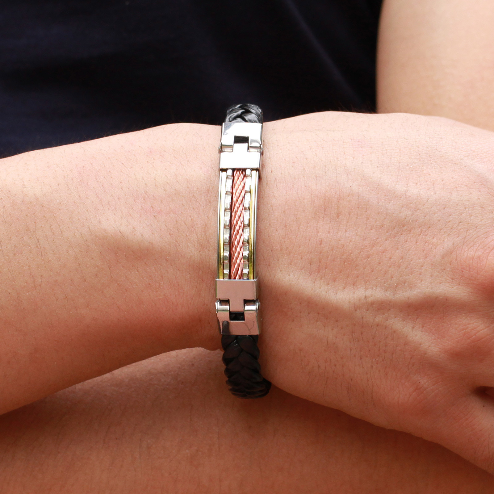 Fashion Stainless Steel Personality Men Leather Bracelet Trend Titanium Steel Student Bracelet