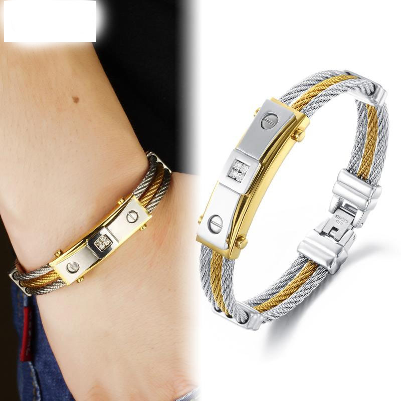 Wire Weave Hemp Rope wristband Men Between the gold Four Claws Diamond Titanium Steel Bracelet