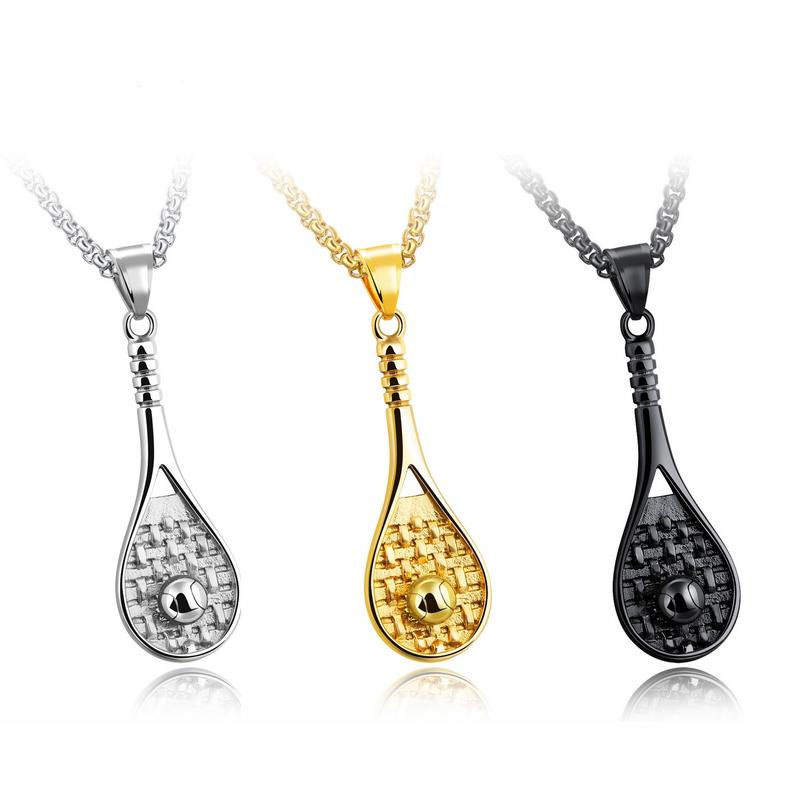 Western Style Fashion Mini Tennis Pendant Bodybuilding Movement Titanium Steel Men Necklace