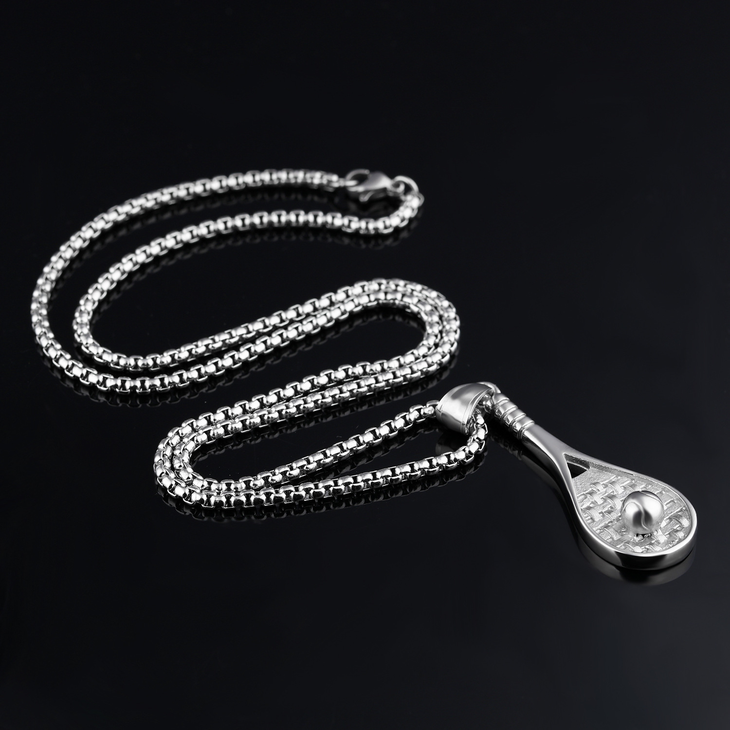 Western Style Fashion Mini Tennis Pendant Bodybuilding Movement Titanium Steel Men Necklace