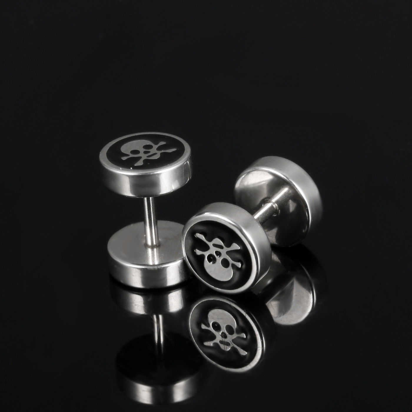 Men Titanium Steel Earrings flat Round Drip oil Skeleton Ghosts Earring Accessories