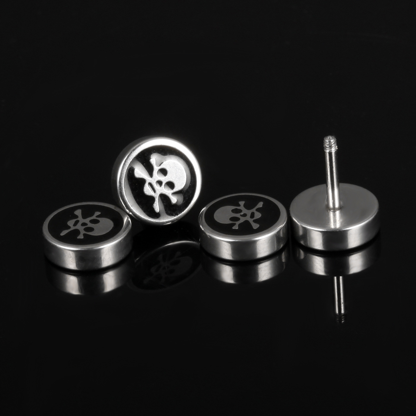 Men Titanium Steel Earrings flat Round Drip oil Skeleton Ghosts Earring Accessories