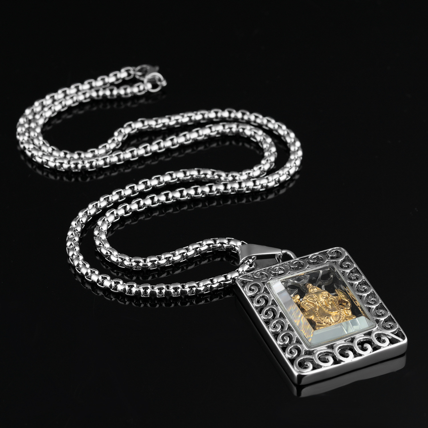 Square Titanium steel Like head Buddha body Men Pendant Hollow Like the head of God Pendant