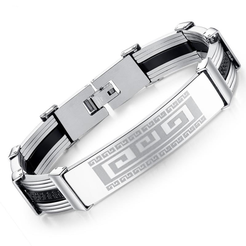 Men Smooth Wrinkle Silica gel Stainless Steel Fashion Personality Bracelet