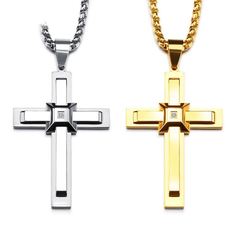 Fashion Hip hop Personality Christian Jesus Cross Men Stainless Steel Necklace