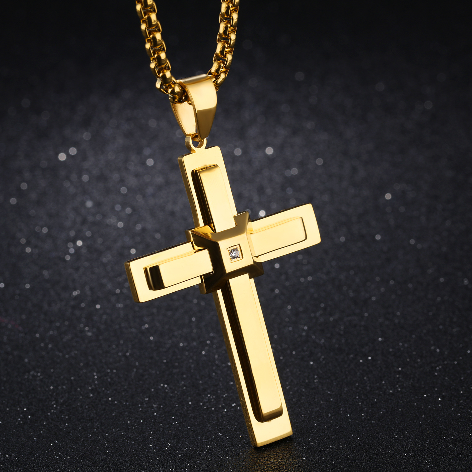 Fashion Hip hop Personality Christian Jesus Cross Men Stainless Steel Necklace