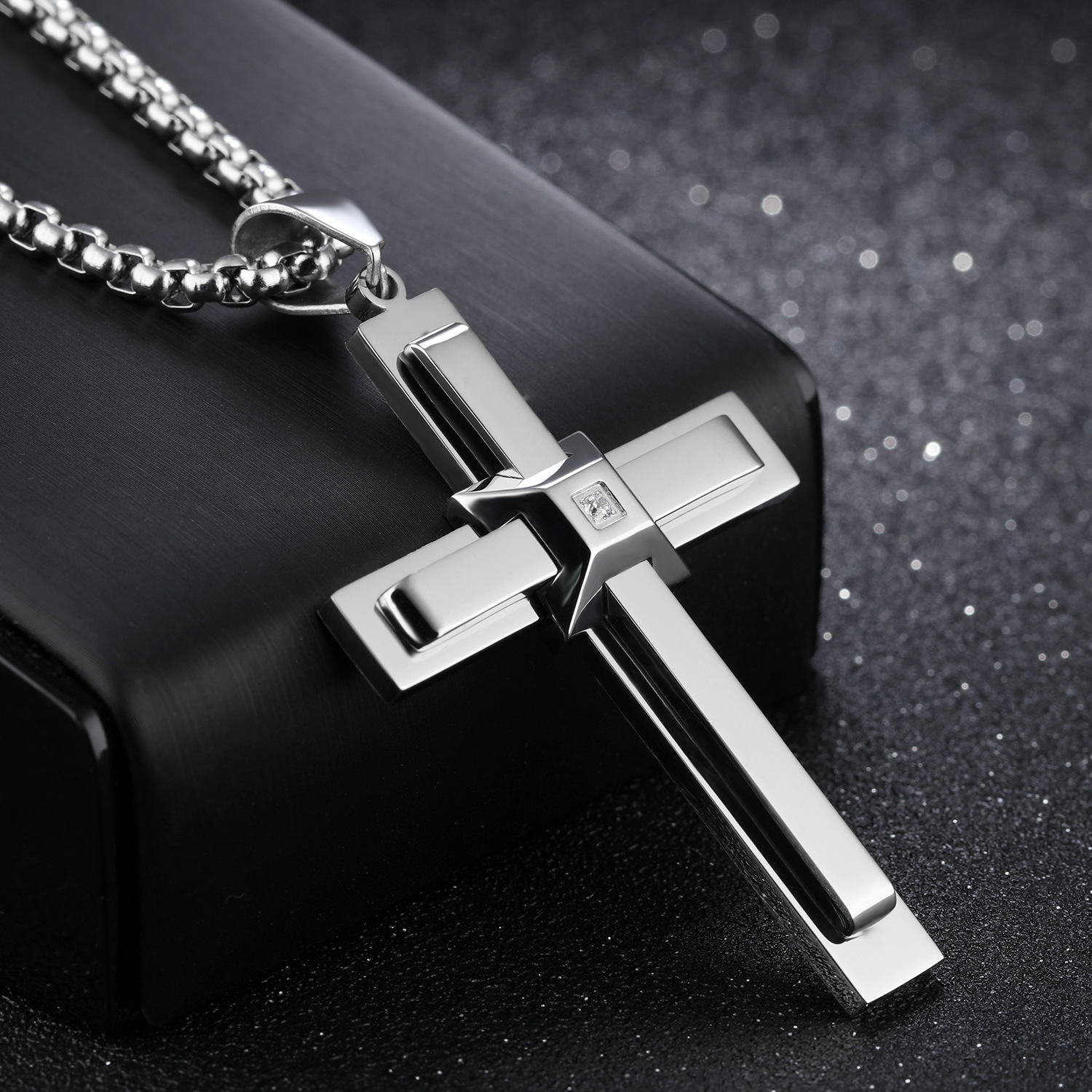 Fashion Hip hop Personality Christian Jesus Cross Men Stainless Steel Necklace