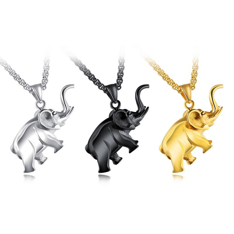 Western Style Fashion Mini Elephant Animal Modeling Pendant Titanium Steel Men Necklace