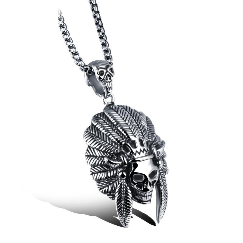 Fashion Tide Men Domineering The Indians Skull Head Pendant Titanium Steel Men Necklace