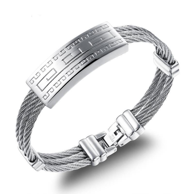 Men Three Laps Wire Weave Hemp Rope Stainless Steel Personality Fashion Wristband