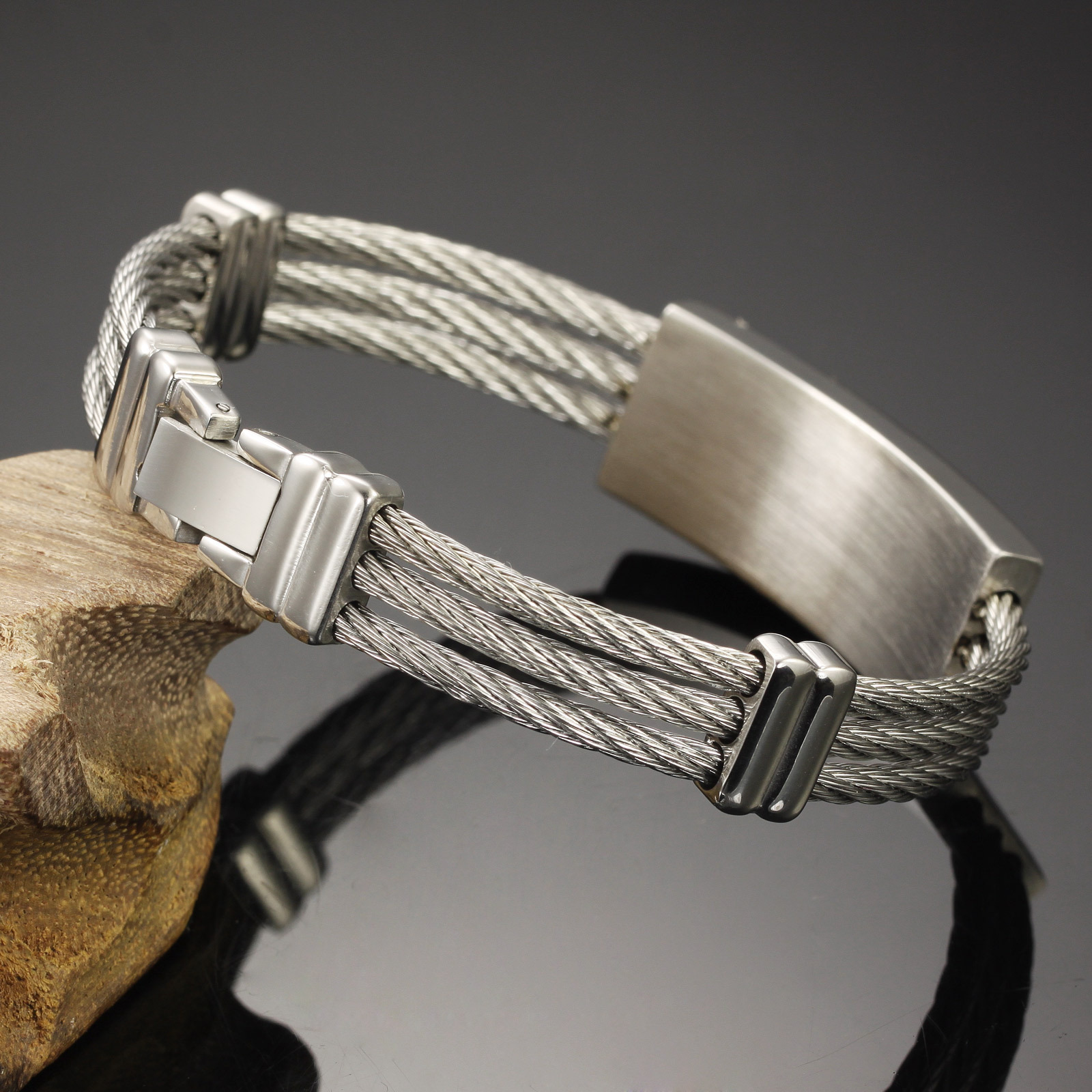 Men Three Laps Wire Weave Hemp Rope Stainless Steel Personality Fashion Wristband