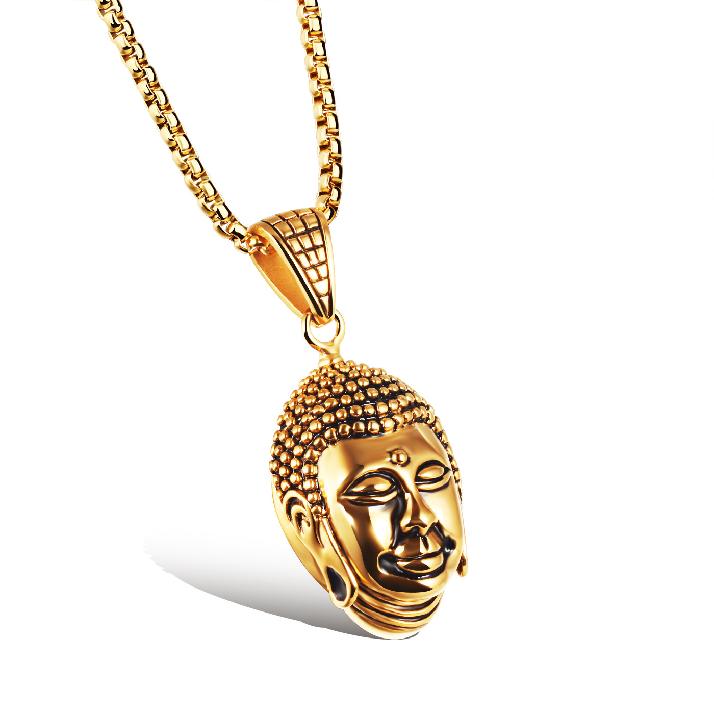 Titanium Steel Buddha Statue Domineering Titanium Steel Men Necklace keep us safe Jewelry