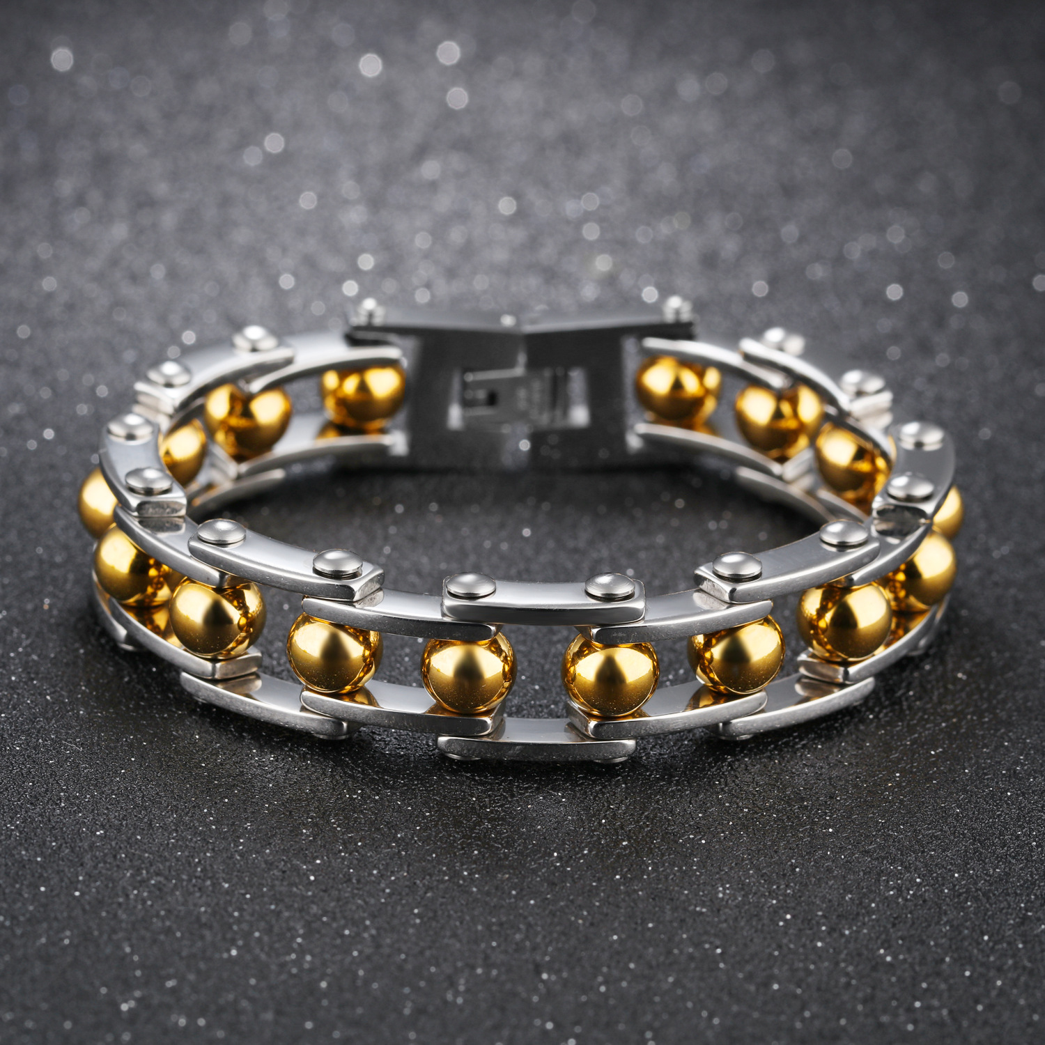 Men Fashion Personality Trend Stainless Steel Between the gold Bracelet