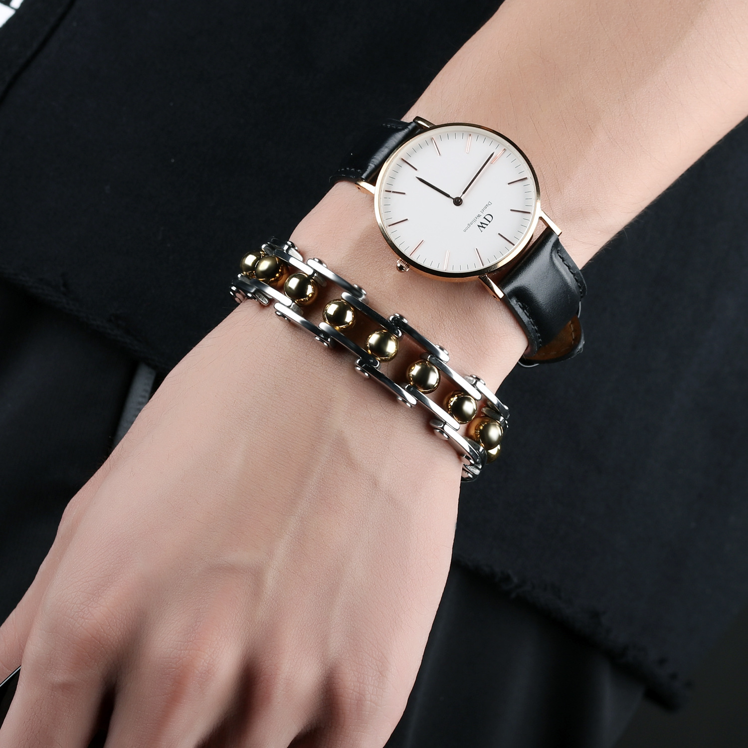 Men Fashion Personality Trend Stainless Steel Between the gold Bracelet