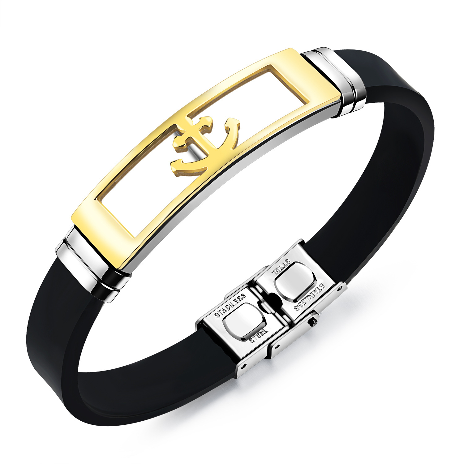 The New Retro Gold Skeleton Anchor Men Personality Silica gel Rocking Bracelet