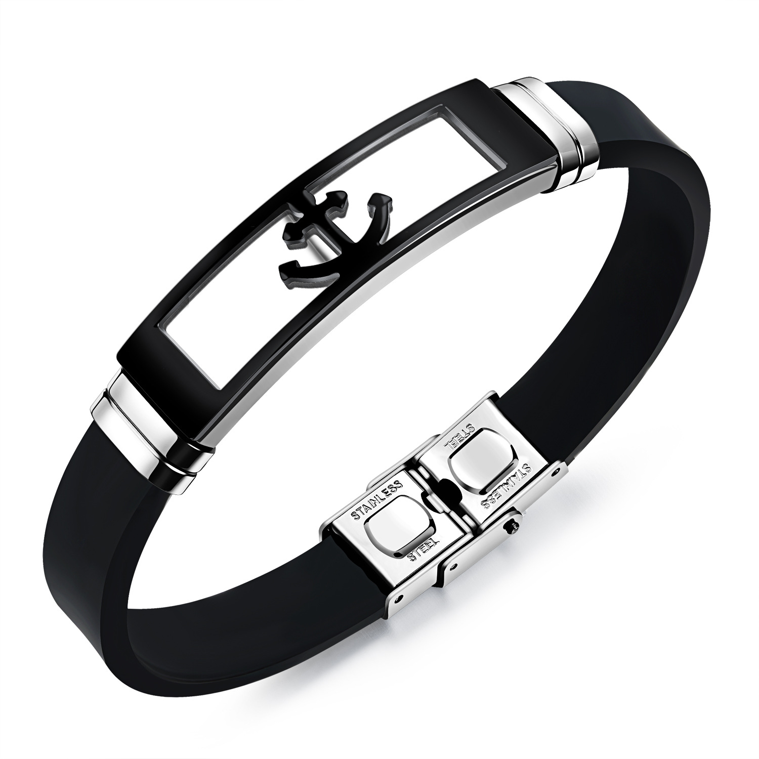 The New Retro Gold Skeleton Anchor Men Personality Silica gel Rocking Bracelet