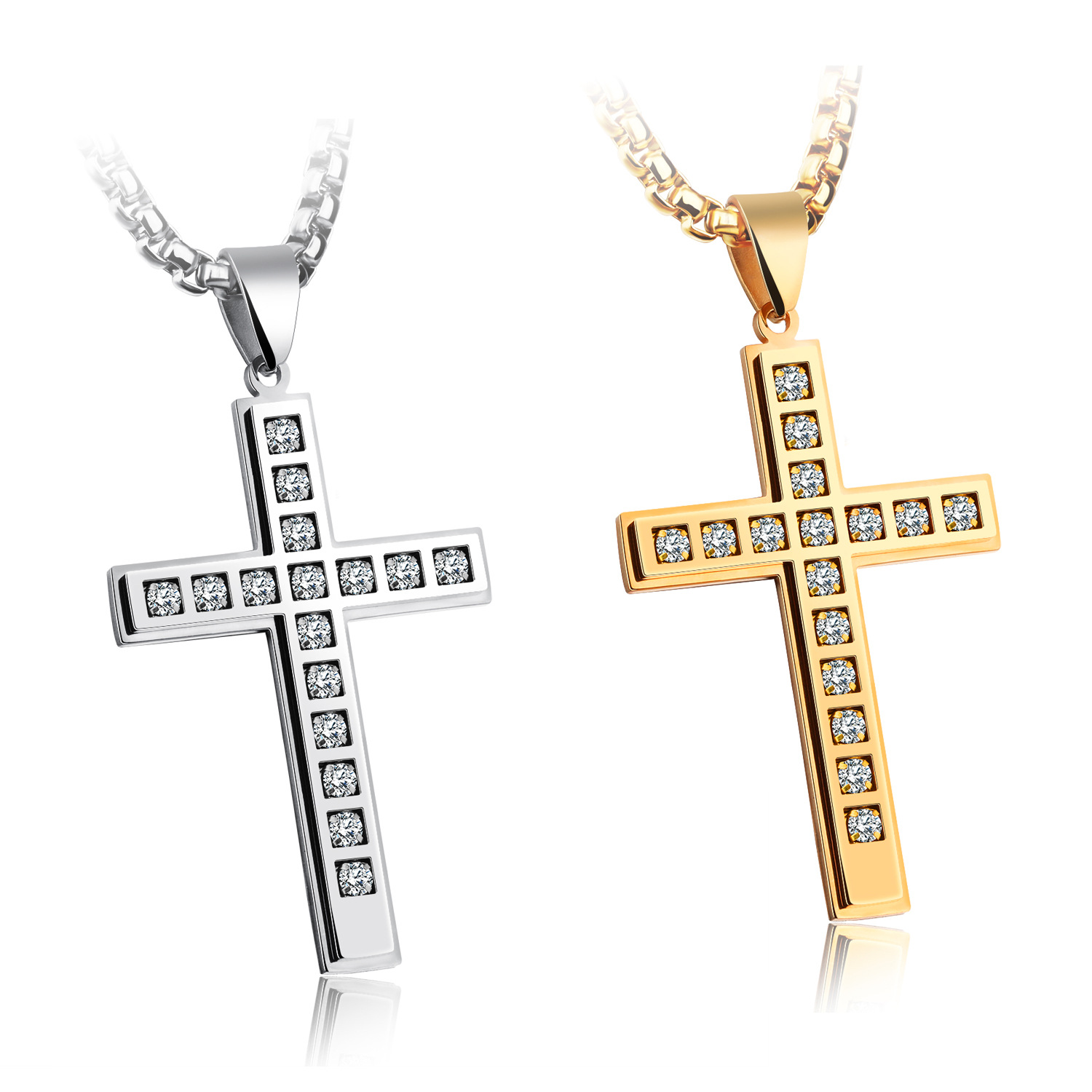 Domineering Personality Retro Diamond Cross Necklace Fashion Titanium Steel Pendant Accessories