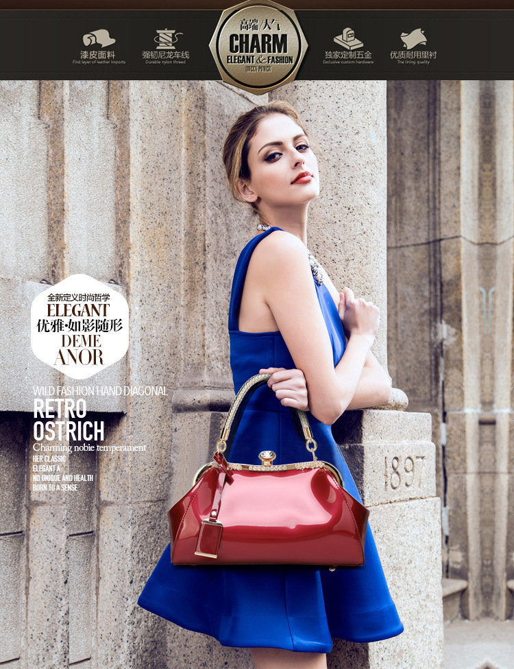 Ms Fashion Patent Leather Handbag Shoulder Oblique Bridal bag Ladies bag Wedding Package