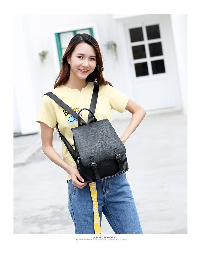 The New Trend Ms Backpack Crocodile Pattern Simple Female Travel School Bag Handbags