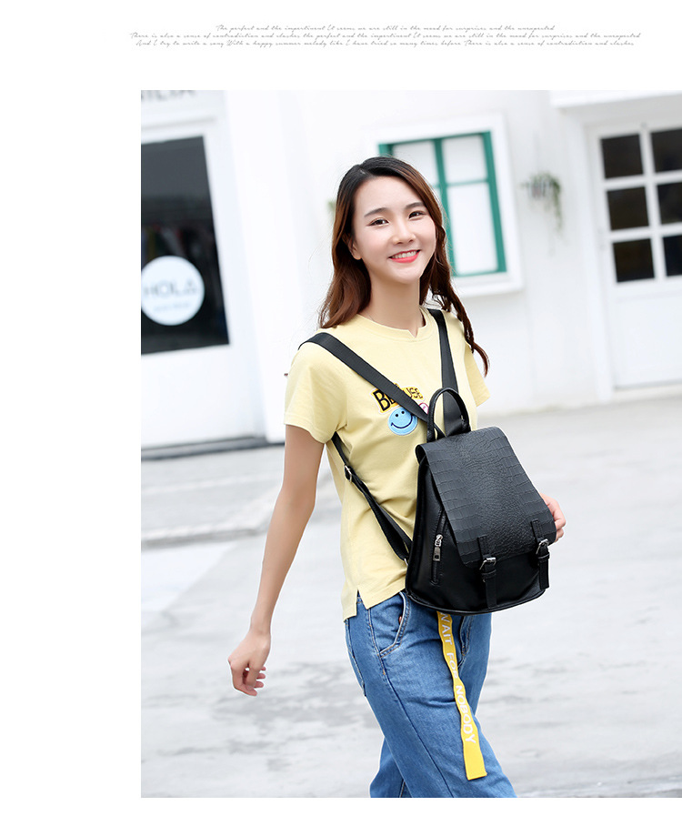 The New Trend Ms Backpack Crocodile Pattern Simple Female Travel School Bag Handbags