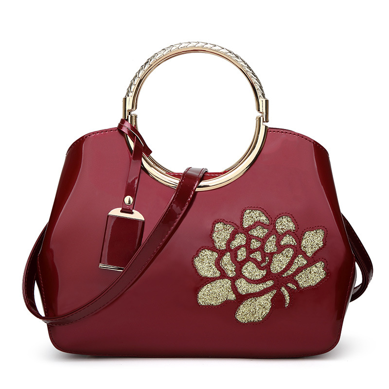 Fashion Western Style Tide Paint Skin Light Bright Side Purse Big bag Shoulder Messenger bag Handbag