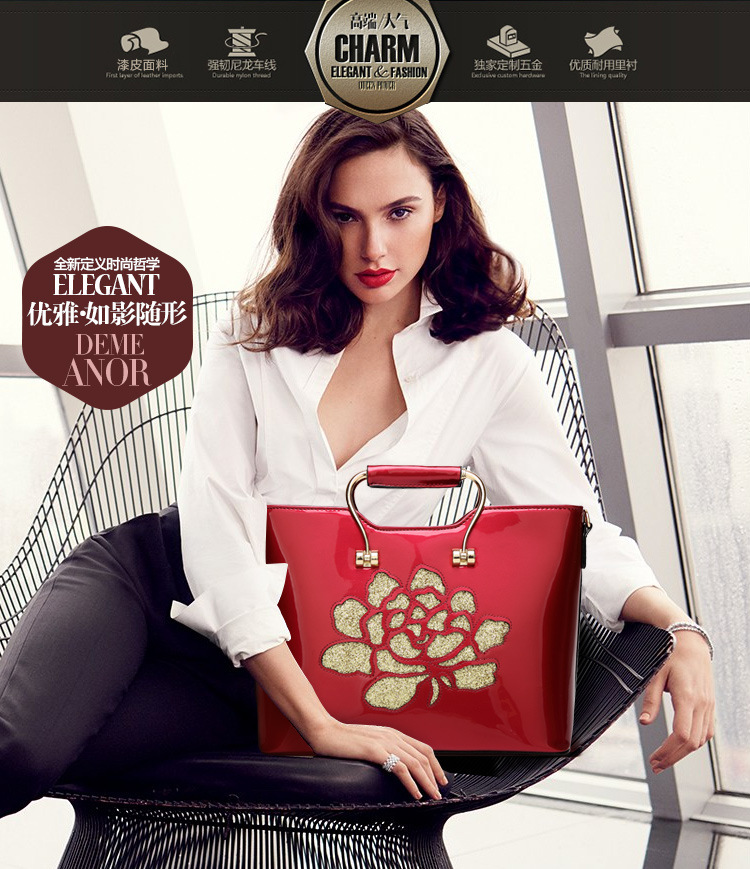 Fashion Western Style Tide Paint Skin Light Bright Side Purse Big bag Shoulder Messenger bag Handbag