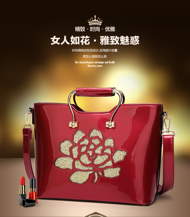 Fashion Western Style Tide Paint Skin Light Bright Side Purse Big bag Shoulder Messenger bag Handbag