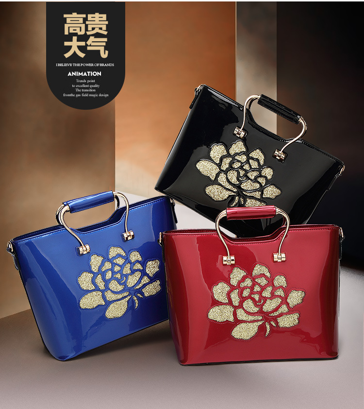 Fashion Western Style Tide Paint Skin Light Bright Side Purse Big bag Shoulder Messenger bag Handbag