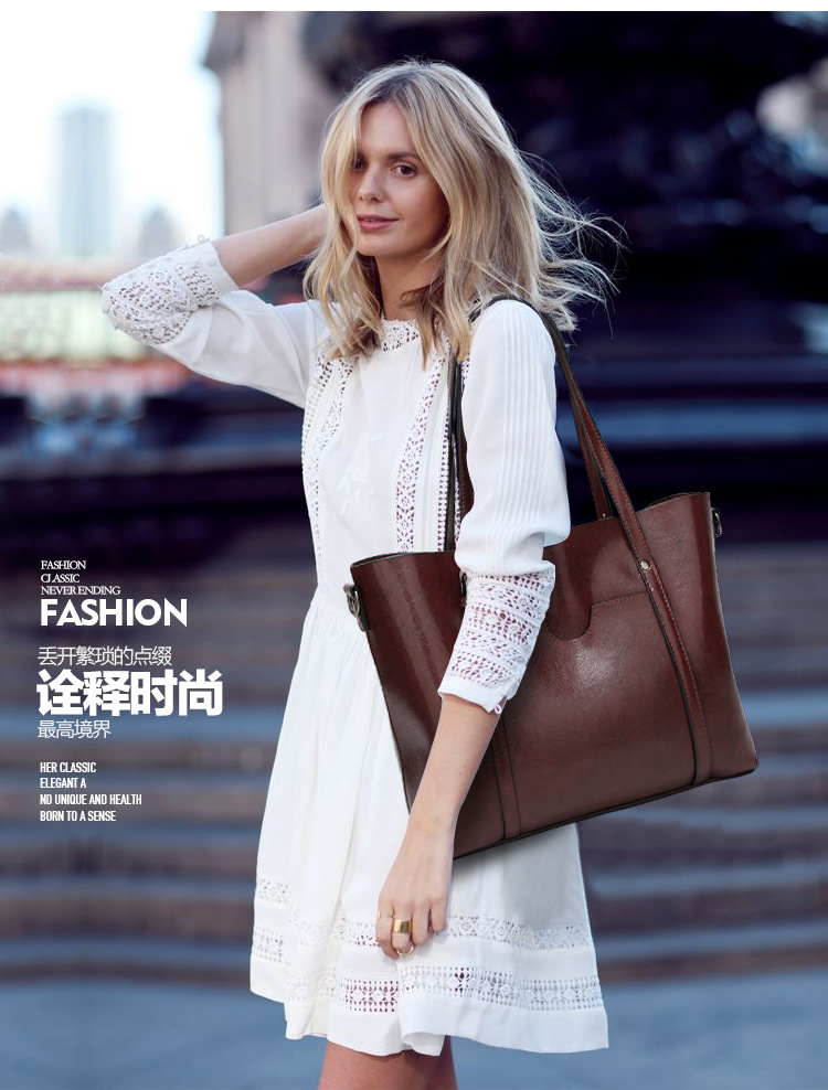 Fashion Lady Bags Big bag Wild Shoulder Messenger Bag Simple Oil wax Leather Handbag Tote Bag