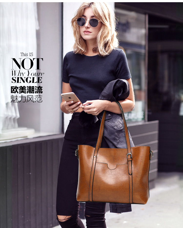 Fashion Lady Bags Big bag Wild Shoulder Messenger Bag Simple Oil wax Leather Handbag Tote Bag