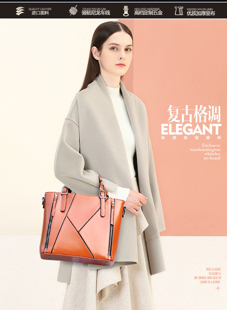 Western Style Handbag Shoulder Messenger Lady Bags Oil Wax Skin Stitching Fashion Ladies bag