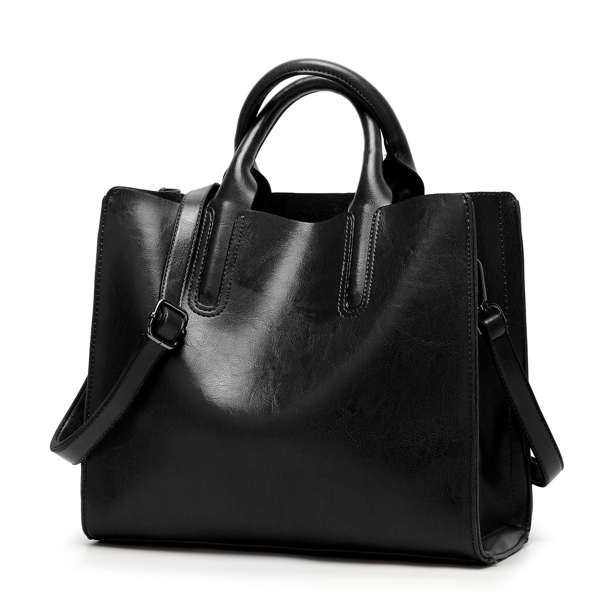 Ms Retro Oil Skin Portable Simple Wild Tote Shoulder Messenger bag Handbags