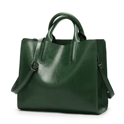 Ms Retro Oil Skin Portable Simple Wild Tote Shoulder Messenger bag Handbags