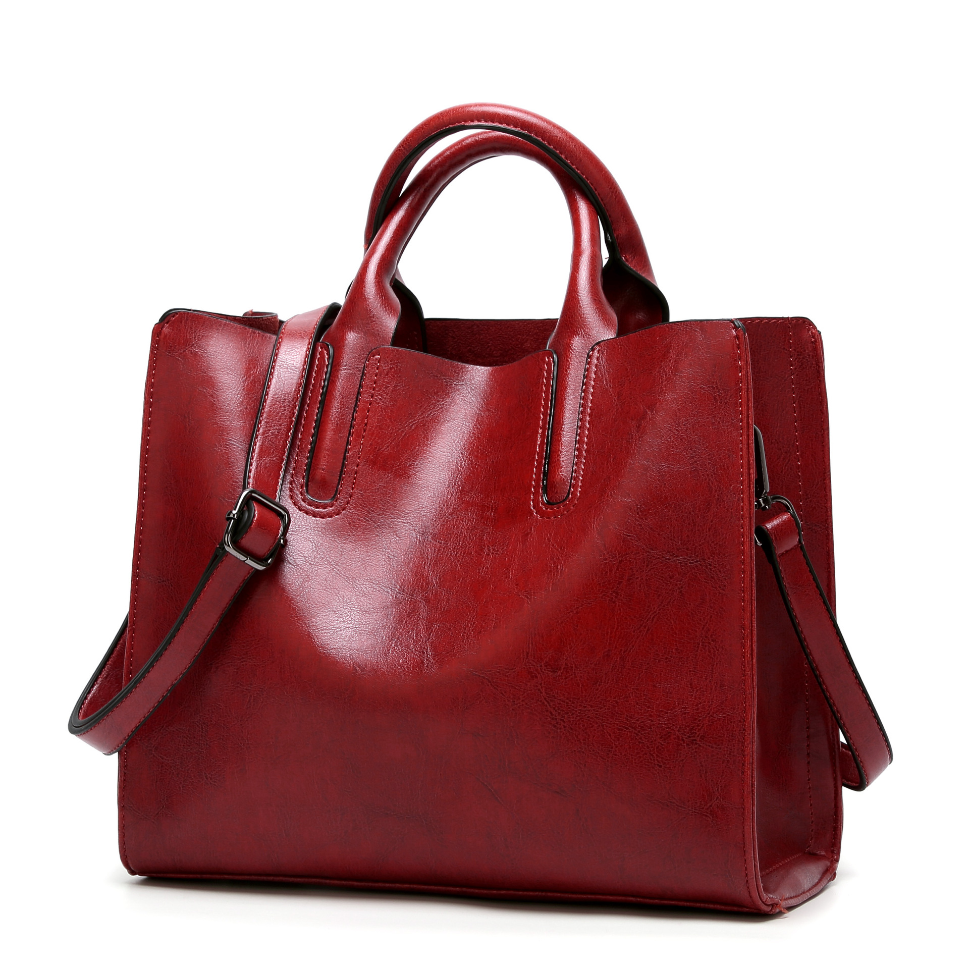 Ms Retro Oil Skin Portable Simple Wild Tote Shoulder Messenger bag Handbags
